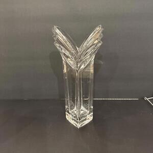 Vintage Mikasa Large Art Deco V-Flute Clear Crystal Flower Vase Germany 11.75” T